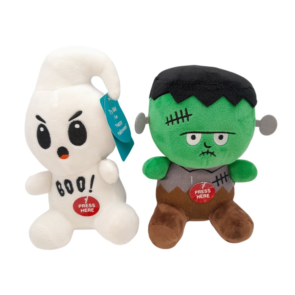 CVS Halloween Talking Plush Set Ghost Frankenstein Sound N Light 6 Inch NWT